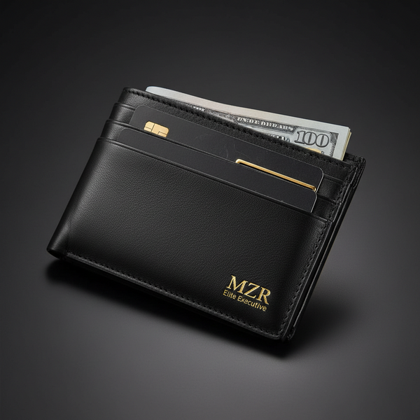 MZR Elite Executive Slim Wallet – Black Genuine Leather