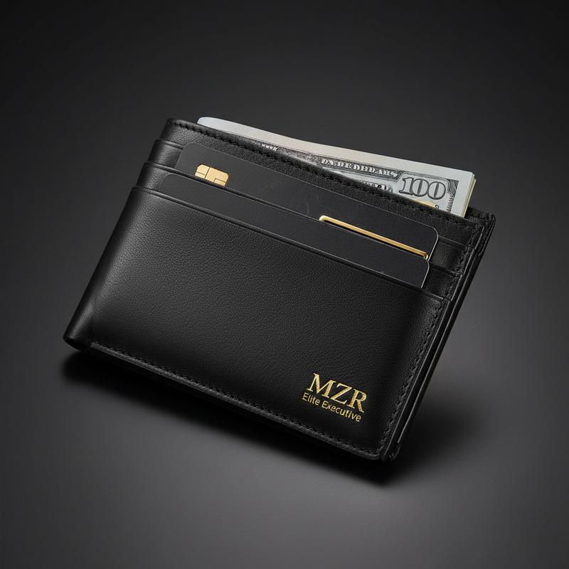 MZR Elite Executive Slim Wallet – Black Genuine Leather